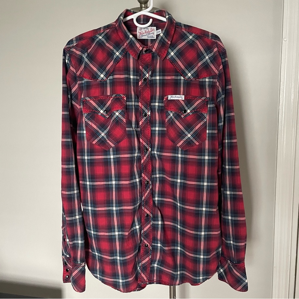 True Religion red plaid western shirt size XXL